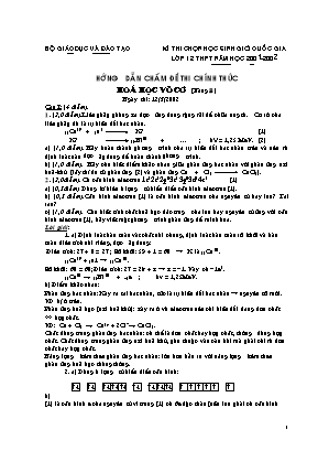 Kì thi chọn học sinh giỏi quốc gia môn Hóa học Lớp 12 THPT Năm học 2001-2002 - Phần Vô Cơ